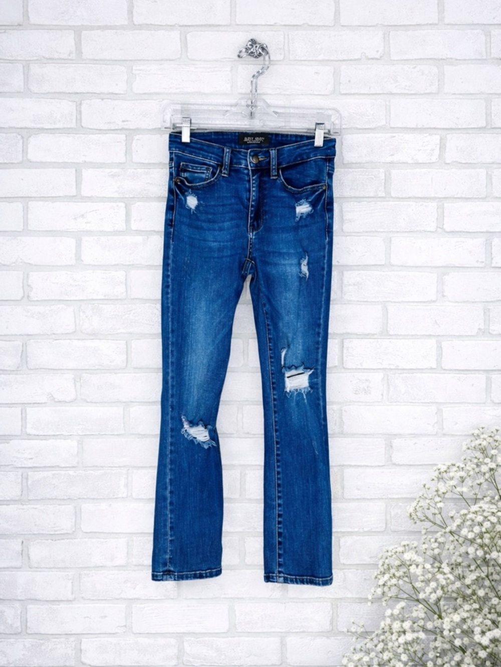 Judy Blue Distressed Cropped Ankle Skinny Jeans in Blue Size 3/26 - Picture 2 of 9